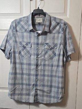 Light Blue Plaid Short-Sleeve Snap Shirt - Casual Men's